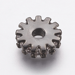 Gunmetal Brass Micro Pave Cubic Zirconia Bead Spacers, Flat Round/Gear, Clear, Gunmetal, 8x2mm, Hole: 2mm