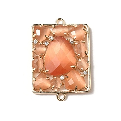 Легкий Лосось Подвески-коннекторы из латуни с микропаве из прозрачного кубического циркония и кошачьего глаза, реальный 18 k позолоченный, стойки покрытие, долговечный, без кадмия и без свинца, светлый померанцевый, 33.5x23x6 мм, отверстие : 1.8 мм