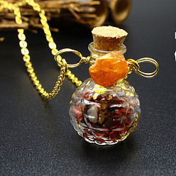 Garnet Natural Garnet Chips Perfume Bottle Necklace, Glass Pendant Necklace with Alloy Chains for Women, 19.69 inch(50cm)