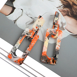 Оранжевый Винтажные акриловые прямоугольные полые серьги с текстурой цепочки, элегантные элегантные серьги с ощущением высококачественного ювелирного украшения