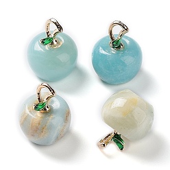 Amazonite Natural Amazonite Pendants, with Alloy Enamel Loops, Apple, for Teacher's Day, 16x14mm, Hole: 4x2mm
