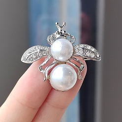 Белый Пчелы пластиковые жемчужные эмалевые булавки, сплав со стразами брошь для рюкзака одежды, белые, 30x35 мм