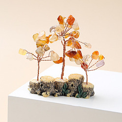 Red Agate Natural Red Agate Chips Tree of Life Decorations, Mini Resin Stump Base with Copper Wire Feng Shui Energy Stone Gift for Home Office Desktop Decoration, 80x80~100mm