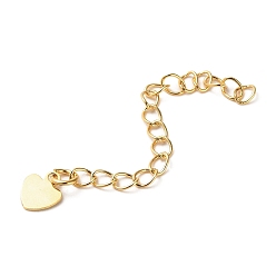 Real 18K Gold Plated Rack Plating Brass Curb Chain Extender, End Chains with Heart Drop, Real 18K Gold Plated, 59mm
