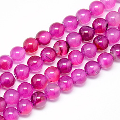 Camellia Natural Agate Beads Strands, Dyed, Round, Camellia, 8mm, Hole: 1mm, about 48pcs/strand, 14.9 inch