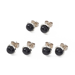 Obsidian Natural Obsidian Half Round Stud Earrings, Platinum Brass Jewelry for Women, Cadmium Free & Lead Free, 14x8mm, Pin: 0.7mm