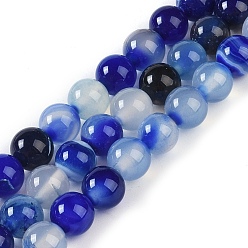 Синий Натуральные полосатые агатовые / полосатые агатовые бусинки, окрашенные, круглые, синие, 8 мм, отверстие : 1.2 мм, около 24 шт / нитка, 7.48'' (19 см)