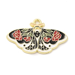 Red Alloy Enamel Pendants, Golden, Butterfly with Flower Charm, Red, 18.5x30x1.5mm, Hole: 1.6mm