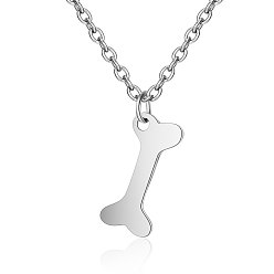 Stainless Steel Color 201 Stainless Steel Pendants Necklaces, Bone, Stainless Steel Color, 16.3 inch(40cm)x1mm