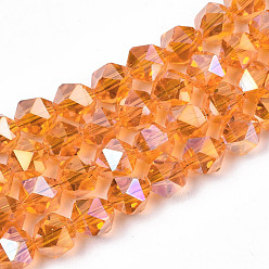 Dark Orange Electroplate Transparent Glass Beads Strands, AB Color Plated, Faceted, Round, Dark Orange, 6x5.5x5.5mm, Hole: 1mm, about 100pcs/strand, 22.44 inch(57cm)
