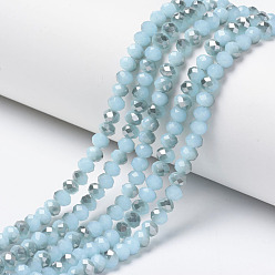Light Blue Electroplate Glass Beads Strands, Imitation Jade, Half Gray Plated, Faceted, Rondelle, Light Blue, 2x1.5mm, Hole: 0.4mm, about 195pcs/strand, 11 inch(27.5cm)