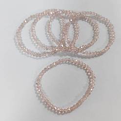 Розовый 5Наборы эластичных браслетов из стеклянных бусин, составные браслеты для женщин, туманная роза, внутренний диаметр: 2 дюйм (5.2 см), 5 шт / комплект