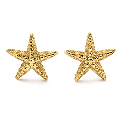 Real 18K Gold Plated Rack Plating Brass Starfish Stud Earring, Cadmium Free & Lead Free, Long-Lasting Plated, Real 18K Gold Plated, 13x14mm