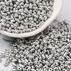 Silver Opaque Glass Seed Beads, Peanut, Silver, 3.5~4x2~2.5x2~2.3mm, Hole: 0.8mm