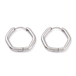 Stainless Steel Color 201 Stainless Steel Hoop Earrings, with 316 Surgical Stainless Steel Pin, Hexagon, Stainless Steel Color, 17x19x2.5mm, Pin: 1mm