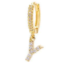 Letter Y Clear Cubic Zirconia Initial Letter Dangle Hoop Earrings, Golden Brass Jewelry for Women, Letter.Y, 22mm