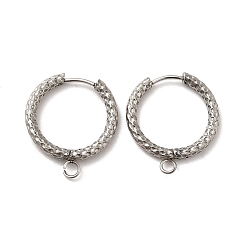 Нержавеющая Сталь Цвет Устойчивые к потускнению 201 фурнитура для сережек-колец из нержавеющей стали, с 304 штифтами из нержавеющей стали и горизонтальными петлями, кольцо, цвет нержавеющей стали, 10 датчик, 24.5x21x2.5 мм, отверстие : 2.6 мм, штифты : 0.8 мм