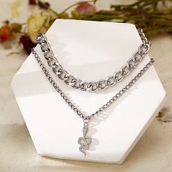 B10-01-23 Edgy Double-Layered Snake Pendant Necklace with Chunky Chain for Women