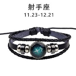 Sagittarius Zodiac Constellation Glow-in-the-Dark Leather Bracelet for Men and Women