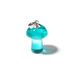 Dark Turquoise Lampwork Pendants, Mushroom Charms, Platinum, Dark Turquoise, 25x15mm