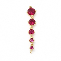 Deep Pink Rack Plating Brass Pave Cubic Zirconia Connector Charms, Cadmium Free & Lead Free, Five Flat Round Links, Real 18K Gold Plated, Deep Pink, 36x7.5x3.5mm, Hole: 0.6mm