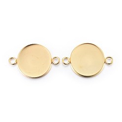 Real 24K Gold Plated 201 Stainless Steel Cabochon Connector Settings, Plain Edge Bezel Cups, Flat Round, Real 24K Gold Plated, Tray: 20mm, 31.5x22x2mm, Hole: 3mm