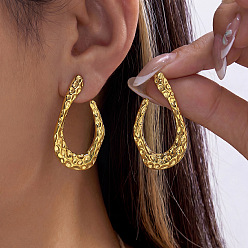 Golden 304 Stainless Steel Stud Earrings for Women, Oval, Golden, 36x20mm