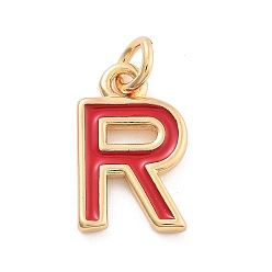 Letter R Стойки обшивки латунные подвески, с эмалью и кольцом для прыжков, без кадмия и без свинца, долговечный, реальный 18 k позолоченный, буквы, Буква R, 11.5x7x1 мм, отверстие : 2.5 мм