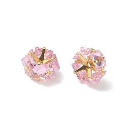 Perle rosa Messing & Glasperlen, facettiert Würfel, Gestell, langlebig überzogen, Bleifrei und cadmium frei, echt 18 k vergoldet, Perle rosa, 8.5x8.5x4.5 mm, Bohrung: 0.5~0.7 mm