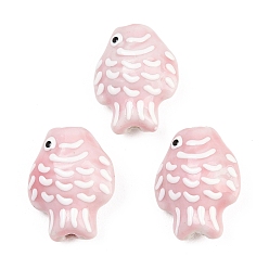 Бледно-Розовый Фарфоровые бусины ручной работы, рыба, пастельный фарфор, розовый жемчуг, 20x15x8.5~9 мм, отверстие : 2.4~2.5 мм