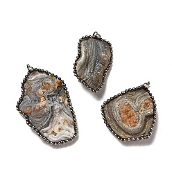 Natural Agate Natural Agate Big Pendants, Nuggets Charms, with Antique Silver Tone Brass Chain and Stannum, Lead Free & Cadmium Free, 48~63x27~38x8~10.5mm, Hole: 5mm