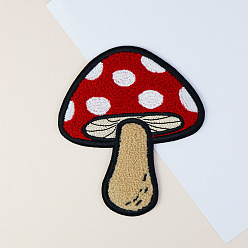 FireBrick Polyester Towel Embroidery Cloth Iron on Patches, Costume Accessories, Mushroom, FireBrick, 115x100mm