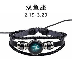 Pisces Zodiac Constellation Glow-in-the-Dark Leather Bracelet for Men and Women