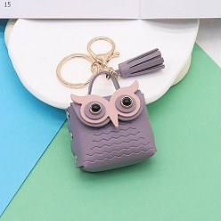 Old Rose Cute Owl Imitation Leather Wallets, with Light Gold Keychian Clasps, Old Rose, Wallet: 5.5x5.5cm