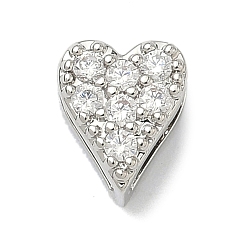 Платина Латунные микропаве из прозрачного кубического циркония, сердце, без кадмия и без свинца, долговечный, стойки покрытие, платина, 8.5x7x4 мм, отверстие : 1.5x7 мм