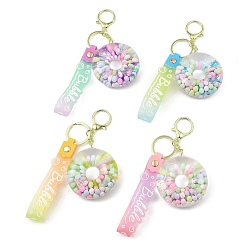 Mixed Color Luminous Donut Acrylic Pendant Keychain, Glow in the Dark, Liquid Quicksand Floating Handbag Accessories, with Alloy Findings, Mixed Color, 22cm