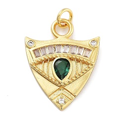 Зеленый Стойка металлическая латунная микропрофилированная кубическая циркония подвески, долговечный, без свинца и без кадмия, треугольник с глазом, зелёные, 23.5x18.5x2.5 мм, отверстие : 3.3 мм