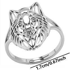 Stainless Steel Color 304 Stainless Steel Adjustable Ring, Hollow Wolf, Stainless Steel Color, Inner Diameter: 17mm