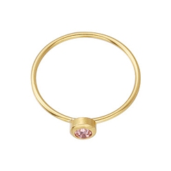 Pink Glass Flat Round Finger Ring, Golden Stainless Steel Ring, Pink, Inner Diameter: 18.2mm