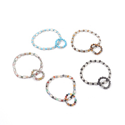 Mixed Stone Natural & Synthetic Mixed Stone Jewelry Sets, Stretch Bracelets & Ring, with Alloy Finding, 2-1/4 inch(5.75cm), 20mm