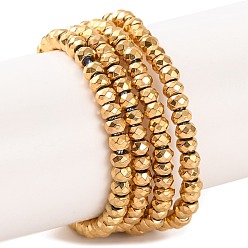 Настоящее золото 24K Гальванические нити из синтетических немагнитных гематитовых бусин, граненые, рондель, реальный 24 k позолоченный, 3x2 мм, отверстие : 1 мм, около 191 шт / нитка, 15.55'' (39.5 см)