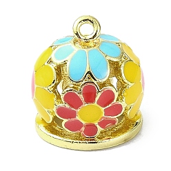 Разноцветный Подвески из латуни с эмалью в стойку, долговечный, без свинца и без кадмия, реальный 18 k позолоченный, цветочный шарм, красочный, 12x11x9~9.5 мм, отверстие : 1 мм