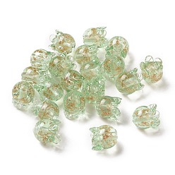 Light Green Handmade Gold Sand Lampwork Beads, Tulip, Light Green, 9x8.5mm, Hole: 1.6mm