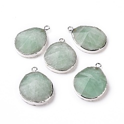 Fluorite Natural Fluorite Pendants, with Brass Findings, Faceted, Drop, Silver, 31~35x20~25x7~9mm, Hole: 2.5mm