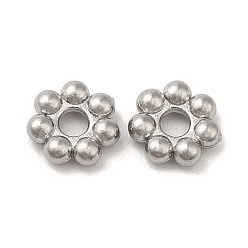 Stainless Steel Color 304 Stainless Steel Spacer Beads, Flower, Granulated Beads, Stainless Steel Color, 6x1.5mm, Hole: 1.6mm