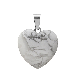 Говлит Синтетические подвески из говлита, с металлической фурнитурой серебристого цвета, сердце, 16x6 мм
