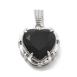 Черный Латунь стекло амулеты, сердце прелести, стойки покрытие, долговечный, без свинца и без кадмия, граненые, платина, чёрные, 14.5x13.5x6.5 мм, отверстие : 2x3.5 мм