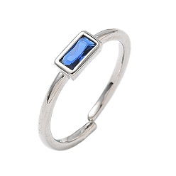 Синий Прямоугольные латунные манжеты со стеклом для женщин, долговечный, стойки покрытие, без свинца и без кадмия, платина, синие, 1.5 мм, внутренний диаметр: 15.3 мм