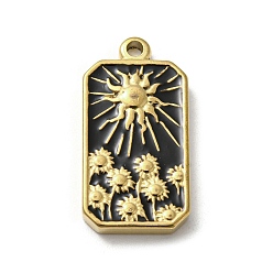 Black 304 Stainless Steel Pendants, with Enamel, Rectangle with Tarot Pattern, Golden, Sun, 25.5x13x3mm, Hole: 2mm