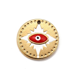 Красный 304 подвески из нержавеющей стали, с эмалью, плоские круглые с сглаза, золотые, ионное покрытие (ip), красные, 18x2.5 мм, отверстие : 1 мм